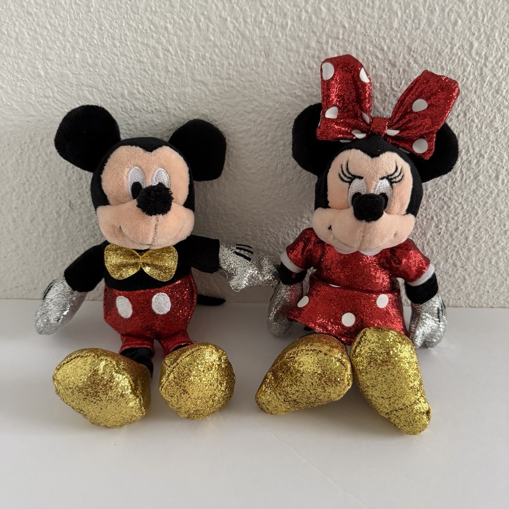 Disney Ty Sparkle Mickey‎ & Minnie Mouse Plush 7" Collectible Beanie Baby Set